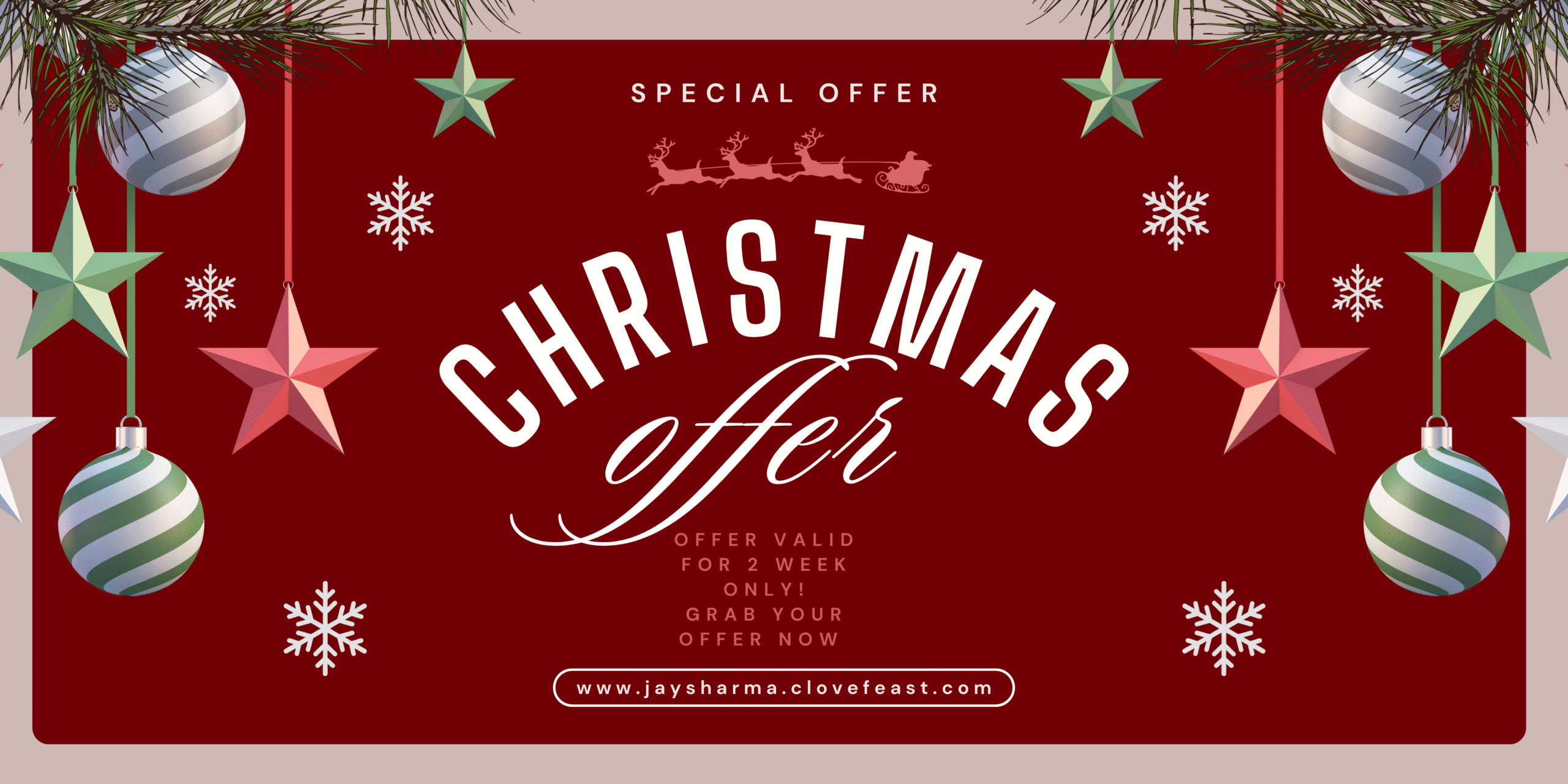 Red Green Illustrative Christmas Sale Banner